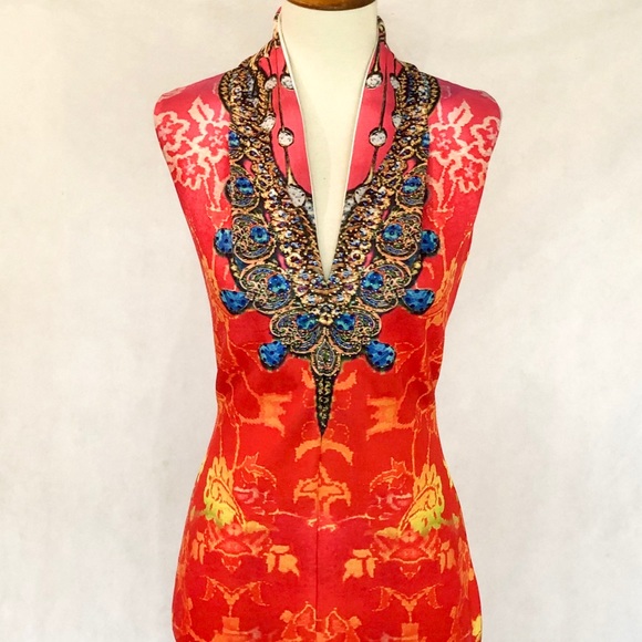 Venus Bright Pattern Embellished Scuba Knit Dress - Picture 2 of 8